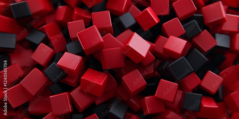 Fototapete modern tech aesthetic vibrant red and black geometric cubes for contemporary software security solut