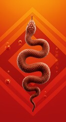 Obraz premium Red Snake Abstract Art Digital Illustration of a Copperhead on Red Background