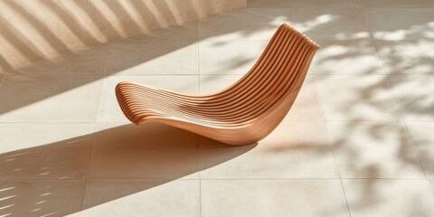 Biophilic Design Nature-Inspired Wooden Chair on Sunlit Terrace - Sustainable Decor for Modern Urban Living and Eco-Friendly Business Spaces