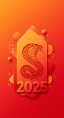 2025 Chinese New Year Elegant Cobra Design Festive Red Orange Gradient