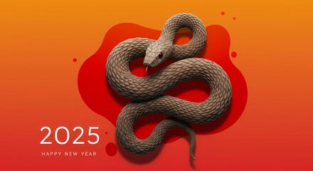 Obraz premium 2025 Happy New Year Low Poly Snake Design Red and Orange Background