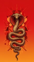 Majestic Cobra Serpent Illustration Abstract Geometric Red Orange Design