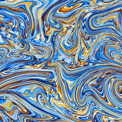 Marble illustration. Colorful liquid background, blue, yellow and brown.