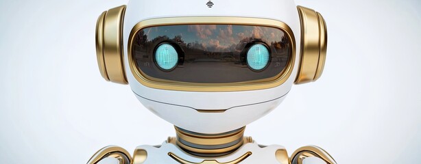 Naklejka premium Precision Technology in Healthcare of Aging, Robotic Assistance for Elderly Care, A futuristic robot with vibrant eyes, embodying advanced technology and innovation.