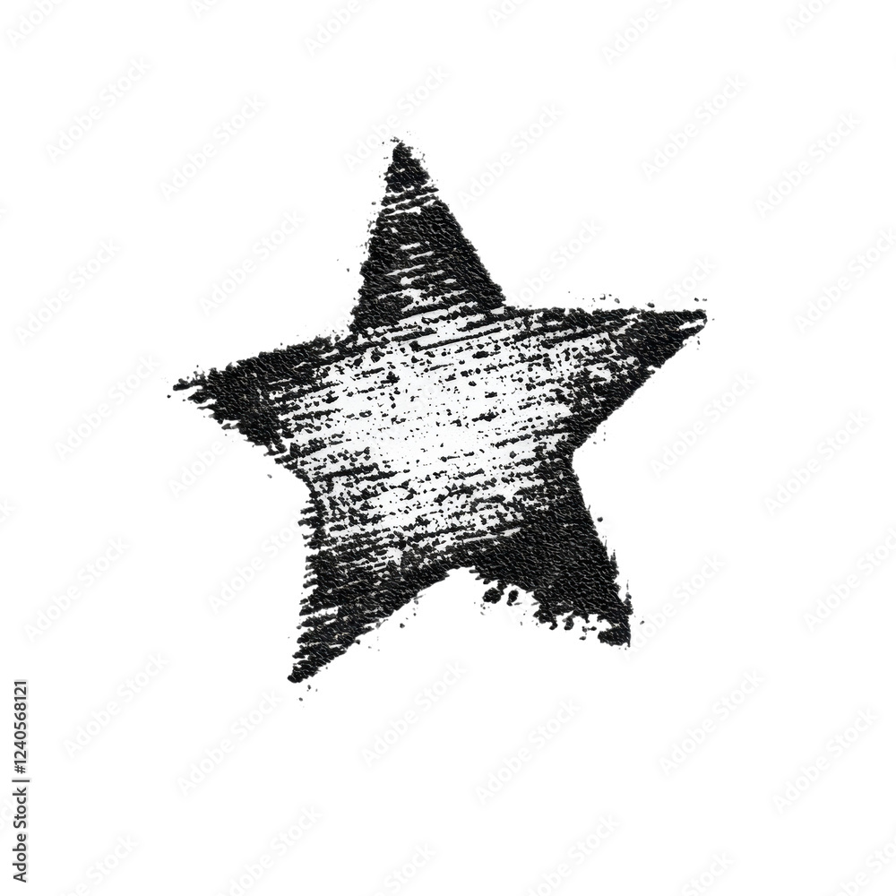 Poster unique hand-drawn star design created with textured black and white chalk on a clean background