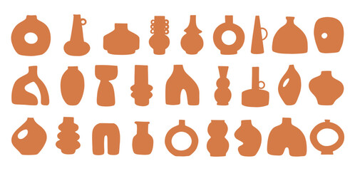 Set of hand draw modern vases set. 