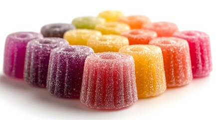 Colorful sugary jelly candies arranged in rows