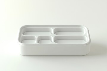White Rectangular Compartmentalized Container, Minimalist Design, Studio Shot