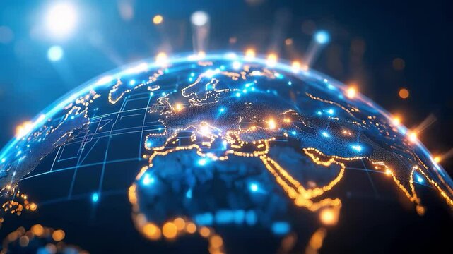 Global network on digital Earth globe, world finance connectivity, tech business trading, telecommunication