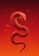 Obraz premium Abstract Red Snake Design Chinese Zodiac Symbol 3D Render Geometric Art