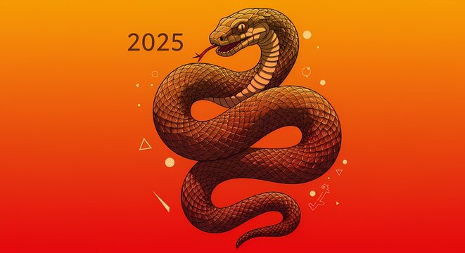 2025 Year of the Snake Chinese Zodiac Illustration Brown Snake Design