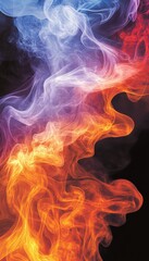 Fototapeta premium Vivid Color Spectrum of Cyan, Magenta, and Fiery Red Flowing Gracefully Against a Black Background.