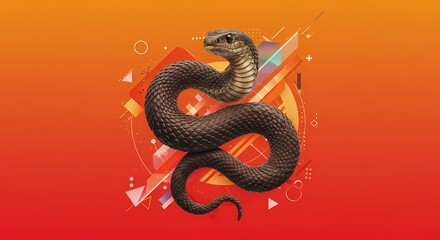 Obraz premium Abstract Snake Illustration Geometric Design Reptile Art Orange Background