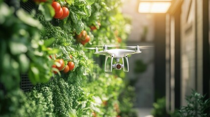 Drone Inspecting Vertical Farm Produce