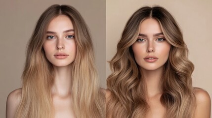 Transformation showcasing thin hair on the left and thick hair on the right for a stunning contrast in appearance. Generative AI