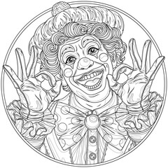 Smiling clown.Coloring book antistress for children and adults.
