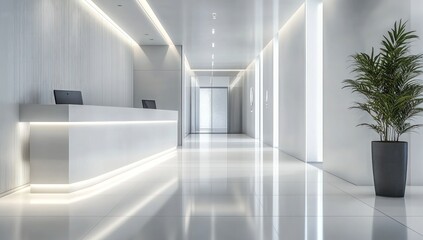 Modern Minimalist Office Reception Area: Clean Lines and Bright Lighting