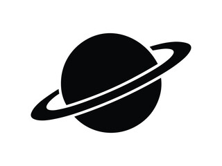 Planet with rings icon. Black Planet with rings silhouette vector illustration isolated on white background.