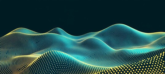 Abstract Visualization, Turquoise Graph Line, Golden Connected Nodes, Network Connection