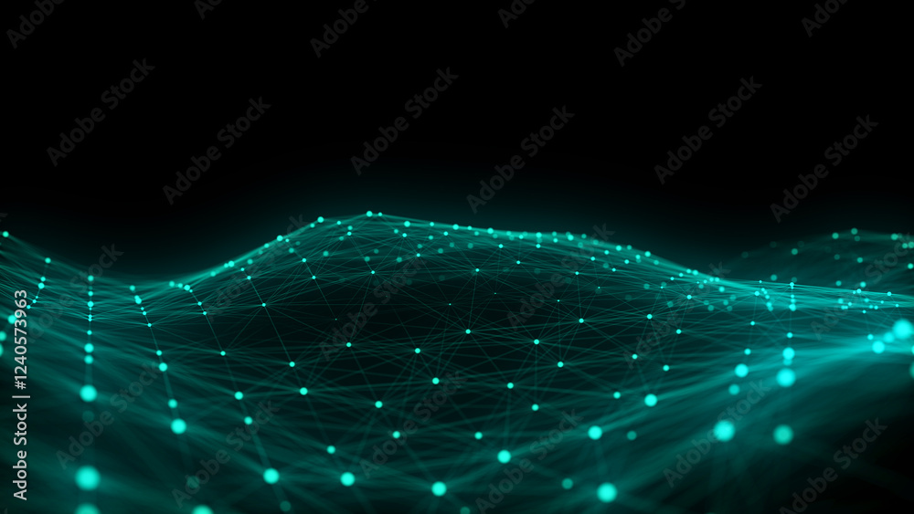 Poster futuristic moving wave. digital background with moving glowing particles and lines. big data visuali