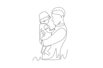 Father carrying his son. Father and son concept one-line drawing