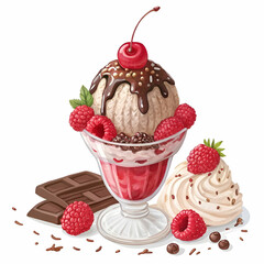 A delicious raspberry and chocolate ice cream sundae