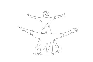 Father carrying his son. Father and son concept one-line drawing