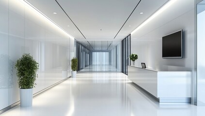 Modern Office Lobby: Sleek White Interior Design