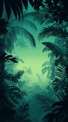 Lush Green Tropical Rainforest Palm Trees