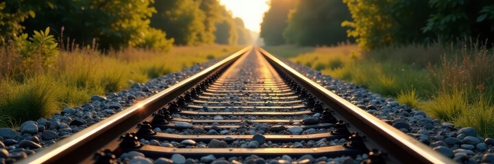 Two railway tracks converging at a points switch, metal, transportation