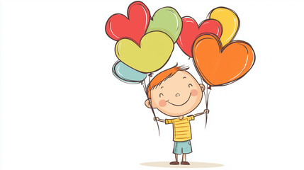 Happy Child Holding Heart Balloons &ndash; Isolated on White