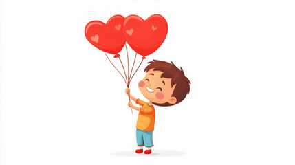 Happy Child Holding Heart Balloons &ndash; Isolated on White