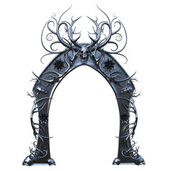 3D rendered gothic fantasy portal with thorns and skulls isolated on transparent background © HWWO Stock