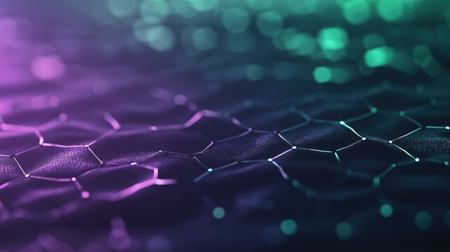 Abstract Purple and Teal Glowing Hexagonal Grid Network Digital Data Connections Background