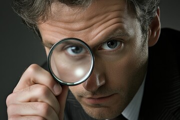 Auditor Using Magnifying Glass For Audit, 