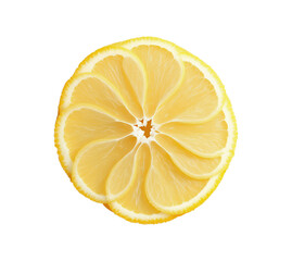 Fresh Sliced Yellow Lemon Cross Section with Detailed Pulp Segments and Natural Citrus Texture Isolated on Transparent and White Background