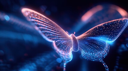 Obraz premium Digital butterfly in neon glow: futuristic art with dynamic light patterns