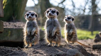 Fototapeta premium Playful Meerkats Standing on Earth in Natural Habitat During Daylight