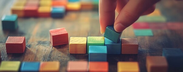 Hand Building Colorful SWOT Concept With Wooden Blocks, 