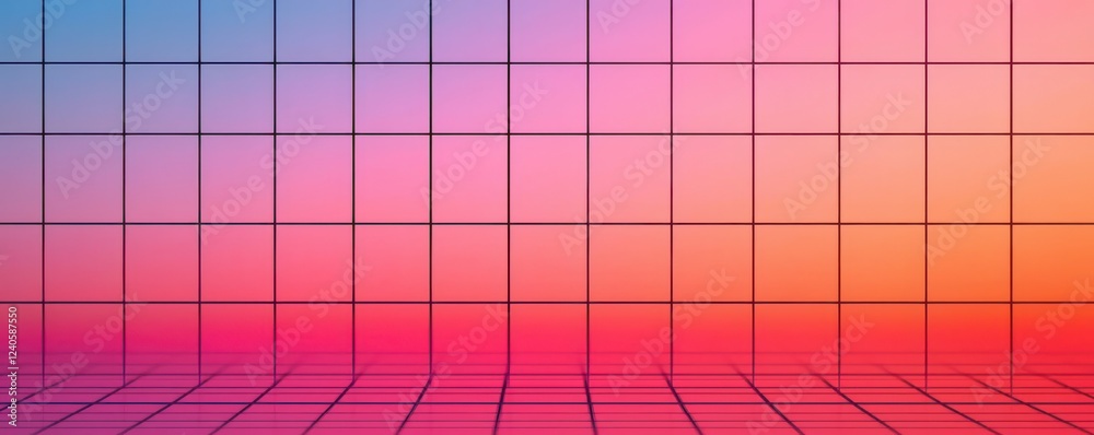 Poster a vibrant gradient background with a grid pattern, transitioning from blue to pink, creating a moder