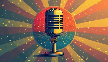 Retro microphone graphic, stylized vector sign for music , audio, podcast