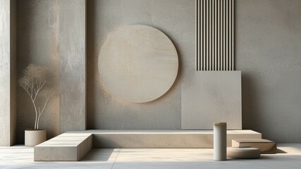 Fototapeta premium Minimalist interior with geometric shapes and neutral tones