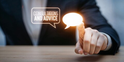 Finger touching consultation and advice speech bubble for business support