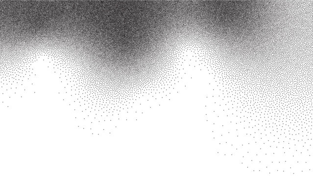 Grain noise gradient on transparent background. Abstract halftone dots particles wave pattern. Vector illustration 
