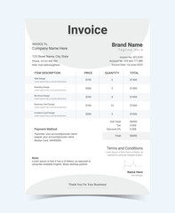 Minimal Invoice template design. Professional payment agreement layout, Corporate bill spreadsheet receipt and invoices for customer payment form document, Receipt tax or bill vector illustration