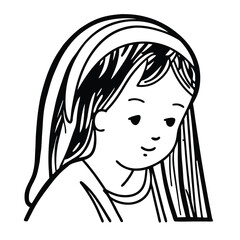 Black hair beauty portrait illustration of a child line art icon sign sketch stock image minimalist line drawing vector silhouette hand drawing design element for poster, emblem, banner. 