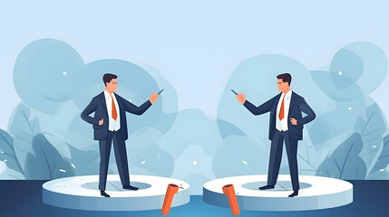 Fototapeta premium Businessmen standing on podium. Business concept. 