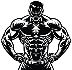 A top-level bodybuilder in silhouette, mid-flex, radiating confidence and hard-earned success. Symbolizes perseverance, power and dedication. Great for fitness campaigns, gym ads and lifestyle content