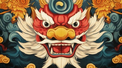 Obraz premium Vibrant traditional dragon mask with intricate detailing