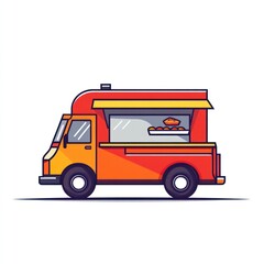 Obraz premium Red food truck selling pastries, parked, white background; food truck illustration